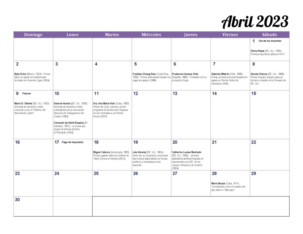 calendario herencia hispana